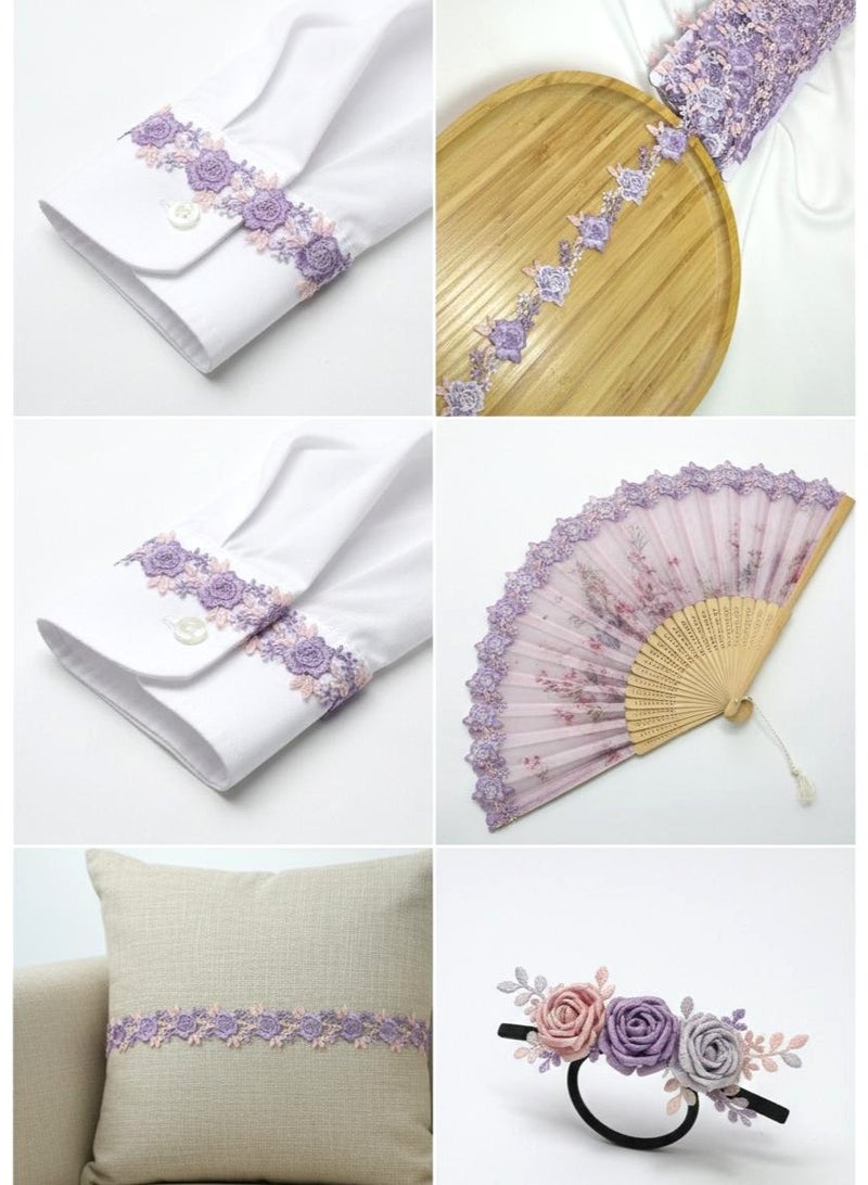 Luxury Purple with Pink Floral Lace Border - 5 Yards - High-Density Embroidered Trim for DIY Sewing, Hijabs, and Dressmaking. - Image 5